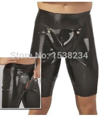 ؽ ݹ    ShortCodpiece    /Latex Shorts Men Sexy Rubber ShortCodpiece Open Crotch Hole Customized